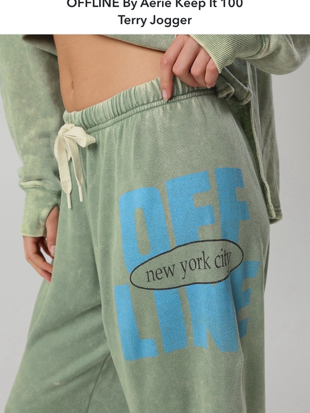 aerie Sage Green Terry set. Muscle tee size xl. jogger bottoms size large long